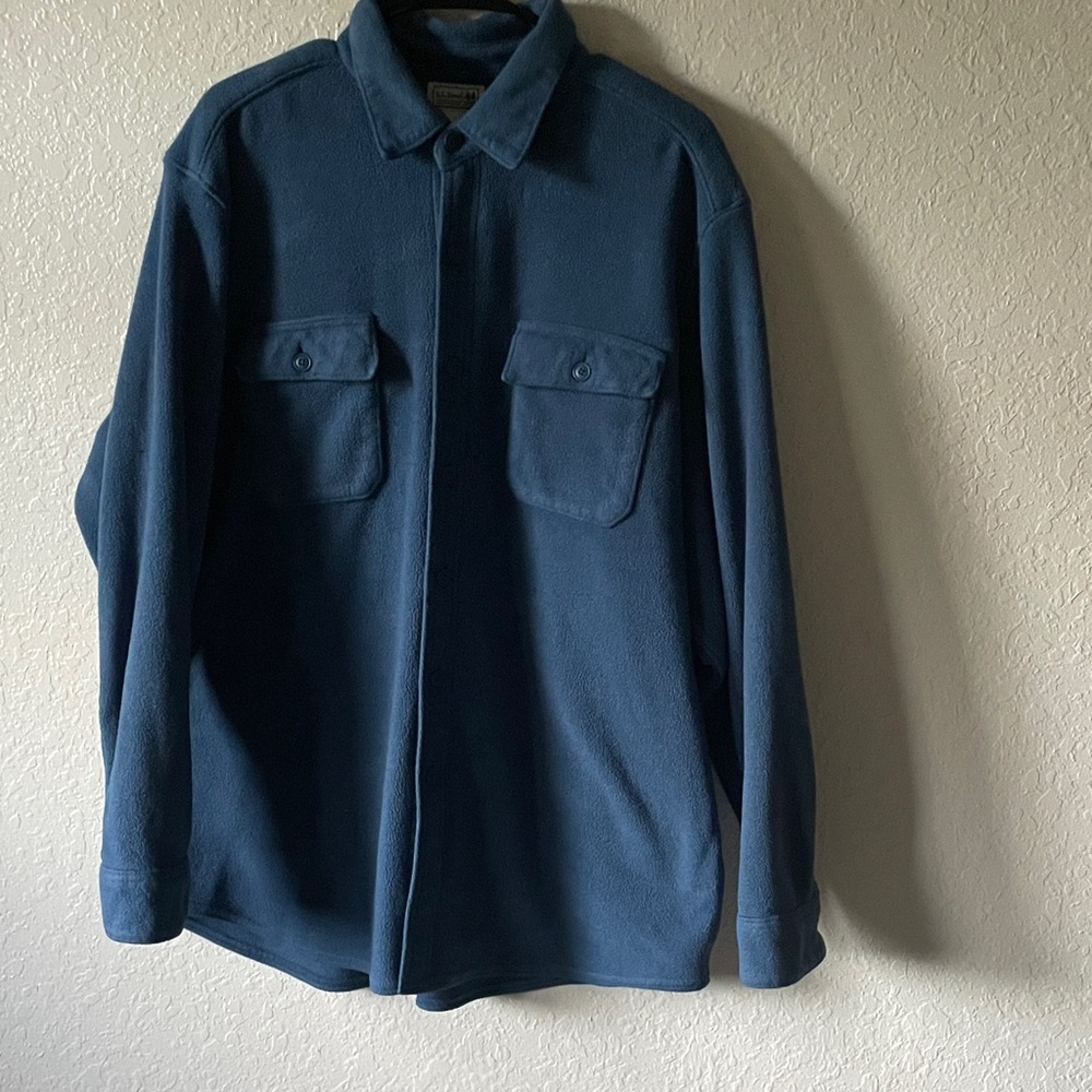 LL Bean Men's XL Fleece Button Up Shirt Reg Blue Jacket soft